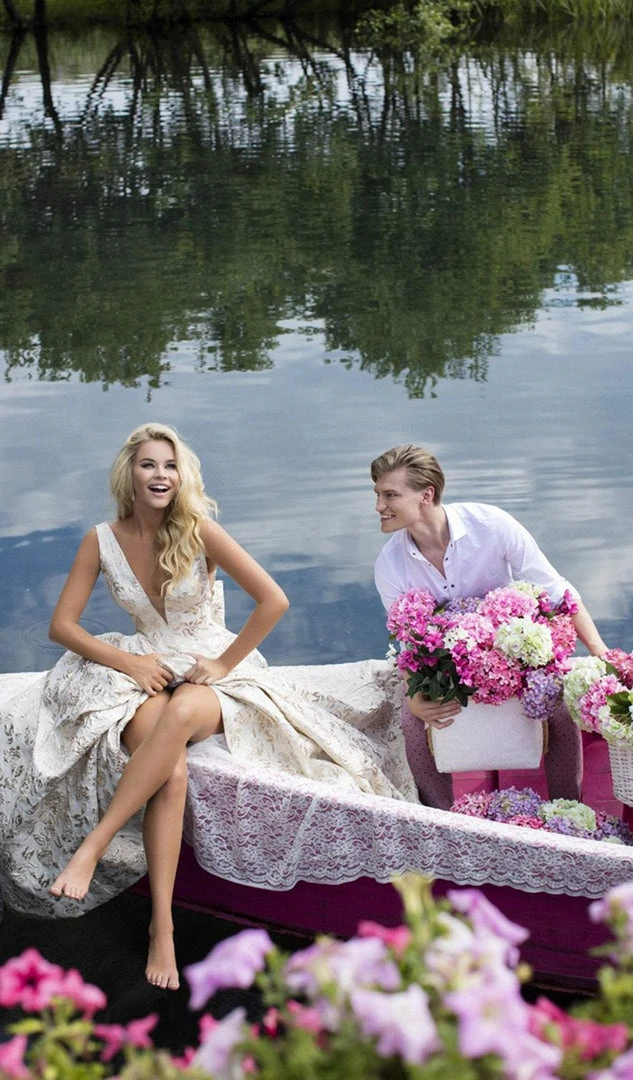 Formal Gowns Tarik Ediz - 50457 Embroidered Deep V-neck Ballgown 7 Formal Gowns Tarik Ediz - 50457 Embroidered Deep V-neck Ballgown