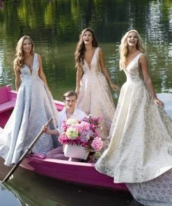 Formal Gowns Tarik Ediz - 50457 Embroidered Deep V-neck Ballgown 18 Formal Gowns Tarik Ediz - 50457 Embroidered Deep V-neck Ballgown