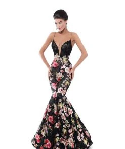 Tarik Ediz - 50467 Plunging V-Neck Floral Mermaid Gown Formal Gowns