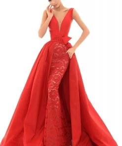 Tarik Ediz - 50468 Plunging V-Neck Gown With Detachable Overskirt Formal Gowns