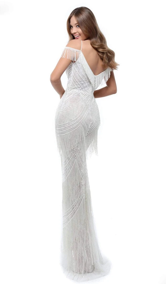 Tarik Ediz - 50469 Fringe And Lace Deep V-neck Sheath Dress 4 Tarik Ediz - 50469 Fringe And Lace Deep V-neck Sheath Dress