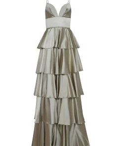 Formal Gowns Tarik Ediz - 50470 Plunging V-Neck Tiered A-Line Evening Gown