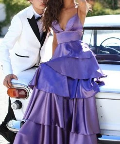 Formal Gowns Tarik Ediz - 50470 Plunging V-Neck Tiered A-Line Evening Gown