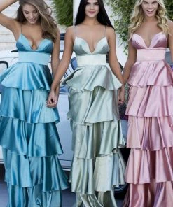 Formal Gowns Tarik Ediz - 50470 Plunging V-Neck Tiered A-Line Evening Gown