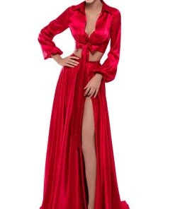 Tarik Ediz - 50476 Two Piece Lace Satin A-line Dress Formal Gowns