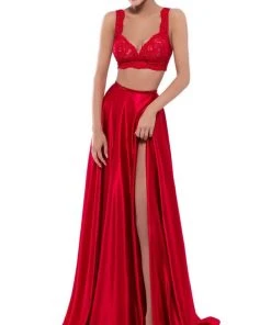 Tarik Ediz - 50476 Two Piece Lace Satin A-line Dress Formal Gowns