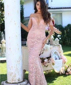 Tarik Ediz - 50477 Off-The-Shoulder Lace Prom Dress Formal Gowns