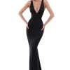 Tarik Ediz - 50483 Plunging Belt-Detailed Backless Gown
