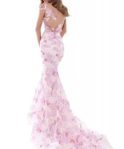 Formal Gowns Tarik Ediz - 50493 Floral Lace Cap Sleeve Mermaid Gown With Train