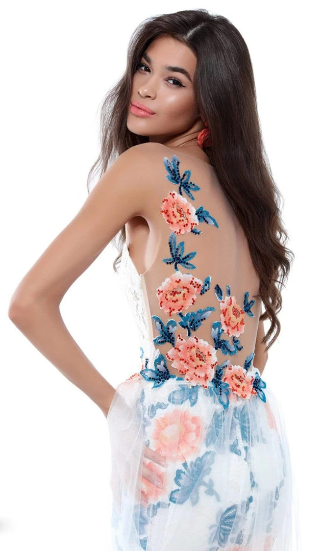 Tarik Ediz - 50494 Floral Patterned Mermaid Dress With Train Formal Gowns 5 Tarik Ediz - 50494 Floral Patterned Mermaid Dress With Train Formal Gowns