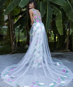 Tarik Ediz - 50494 Floral Patterned Mermaid Dress With Train Formal Gowns 11 Tarik Ediz - 50494 Floral Patterned Mermaid Dress With Train Formal Gowns