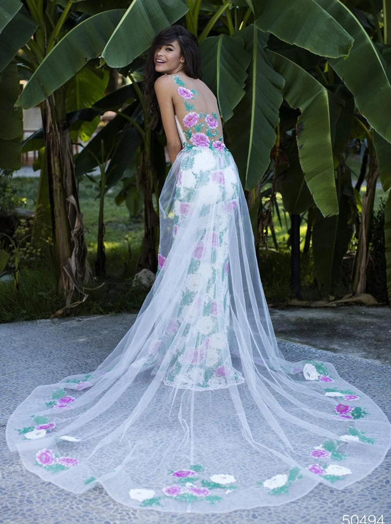 Tarik Ediz - 50494 Floral Patterned Mermaid Dress With Train Formal Gowns 7 Tarik Ediz - 50494 Floral Patterned Mermaid Dress With Train Formal Gowns