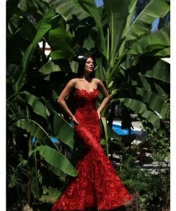 Formal Gowns Tarik Ediz - 50501 Strapless Illusion Floral Lace Mermaid Prom Gown