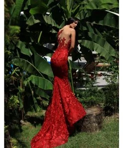 Formal Gowns Tarik Ediz - 50501 Strapless Illusion Floral Lace Mermaid Prom Gown