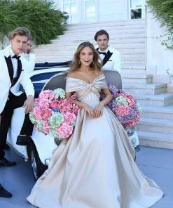 Tarik Ediz - 50508 Off Shoulder Corset Bodice Satin A-Line Gown Formal Gowns 12 Tarik Ediz - 50508 Off Shoulder Corset Bodice Satin A-Line Gown Formal Gowns