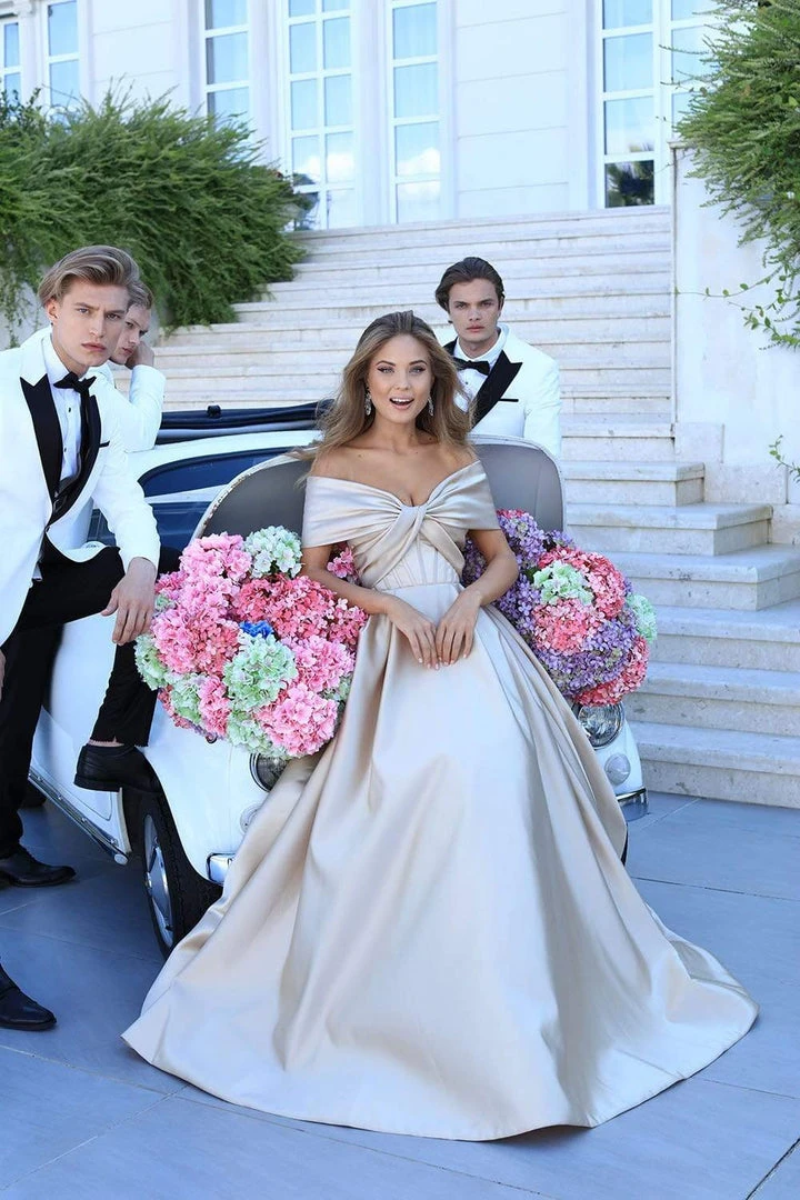 Tarik Ediz - 50508 Off Shoulder Corset Bodice Satin A-Line Gown Formal Gowns 7 Tarik Ediz - 50508 Off Shoulder Corset Bodice Satin A-Line Gown Formal Gowns