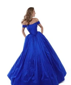 Tarik Ediz - 50509 Off Shoulder Corset Bodice Solid Taffeta Ballgown Formal Gowns