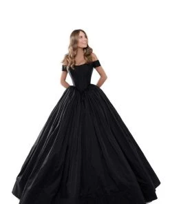 Tarik Ediz - 50509 Off Shoulder Corset Bodice Solid Taffeta Ballgown Formal Gowns