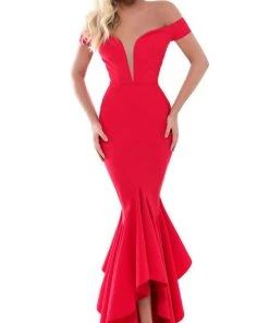 Formal Gowns Tarik Ediz - 50513 Plunging Off Shoulder High Low Mermaid Gown 5 Formal Gowns Tarik Ediz - 50513 Plunging Off Shoulder High Low Mermaid Gown