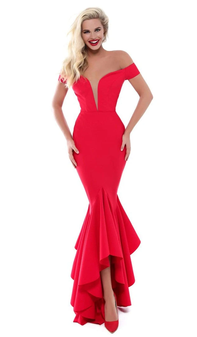 Formal Gowns Tarik Ediz - 50513 Plunging Off Shoulder High Low Mermaid Gown 4 Formal Gowns Tarik Ediz - 50513 Plunging Off Shoulder High Low Mermaid Gown