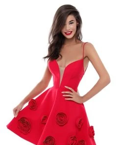 Tarik Ediz - 50520 Plunging Sweetheart Embroidered Rosette Dress