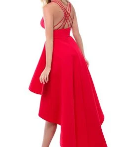 Plus Size Dresses Tarik Ediz - 50523 Plunging V-Neck Strappy High Low Gown