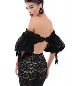 Tarik Ediz - 50533 Puffed Sleeve Off Shoulder Lace Sheath Dress Cocktail Dresses