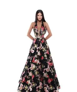Tarik Ediz - 50534 Plunging V-Neck Floral Lace Evening Gown Formal Gowns