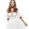 Tarik Ediz - 50535 Puffed Sleeve Off Shoulder Scalloped Lace Dress