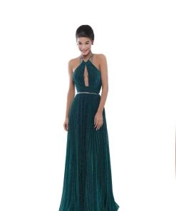 Formal Gowns Tarik Ediz - 50547 High Halter Plunging Cutout A-Line Gown