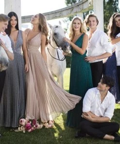 Tarik Ediz - 50548 Plunging V-Neck Electric Pleated Gown Formal Gowns