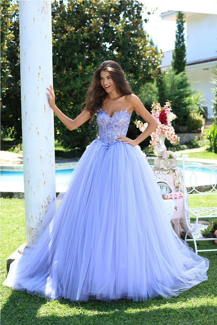 Tarik Ediz - 50555 Rose Embroidered Strapless Pleated Ballgown 3 Tarik Ediz - 50555 Rose Embroidered Strapless Pleated Ballgown