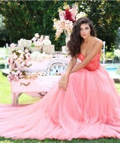 Tarik Ediz - 50555 Rose Embroidered Strapless Pleated Ballgown 9 Tarik Ediz - 50555 Rose Embroidered Strapless Pleated Ballgown