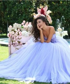 Tarik Ediz - 50555 Rose Embroidered Strapless Pleated Ballgown