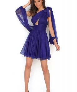 Tarik Ediz - 50607 Asymmetrical Ruched A-Line Short Dress