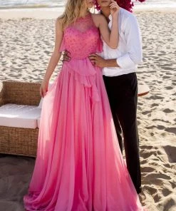 Formal Gowns Tarik Ediz - 50621 Embellished High Halter A-Line Dress