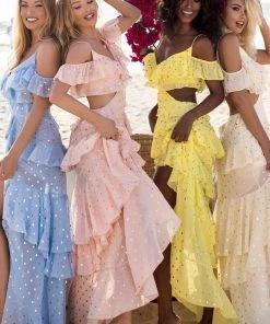 Tarik Ediz - 50622 Tiered Ruffles Dots Chiffon Cold Shoulder Dress Formal Gowns 13 Tarik Ediz - 50622 Tiered Ruffles Dots Chiffon Cold Shoulder Dress Formal Gowns