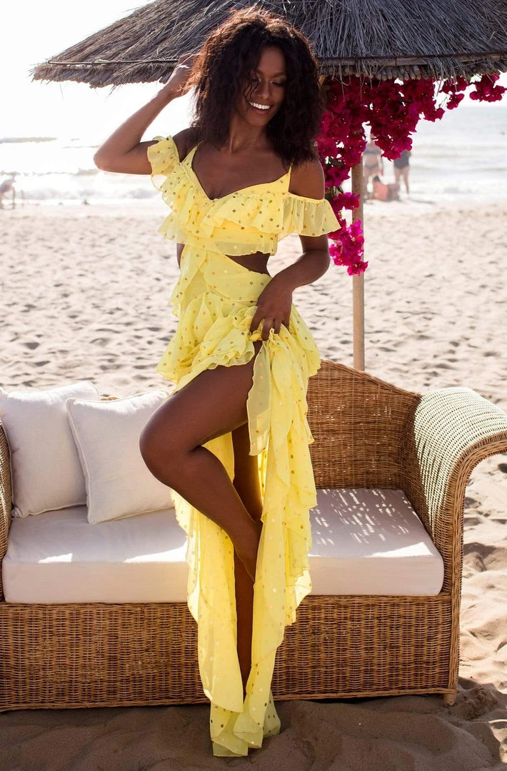 Tarik Ediz - 50622 Tiered Ruffles Dots Chiffon Cold Shoulder Dress Formal Gowns 3 Tarik Ediz - 50622 Tiered Ruffles Dots Chiffon Cold Shoulder Dress Formal Gowns