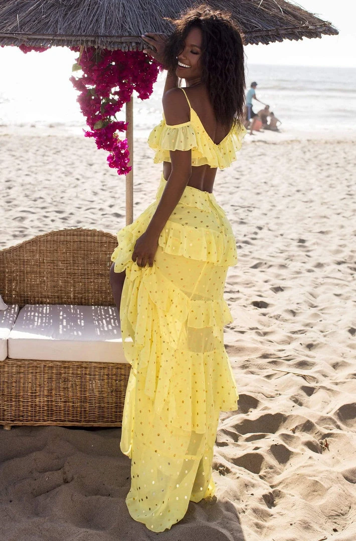 Tarik Ediz - 50622 Tiered Ruffles Dots Chiffon Cold Shoulder Dress Formal Gowns 4 Tarik Ediz - 50622 Tiered Ruffles Dots Chiffon Cold Shoulder Dress Formal Gowns