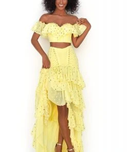 Tarik Ediz - 50623 Off-Shoulder Ruffles Dots Chiffon Two-Piece Dress