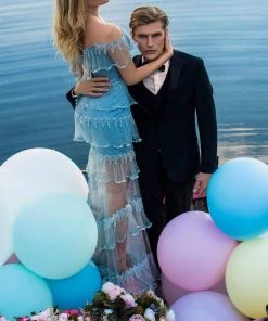 Formal Gowns Tarik Ediz - 50625 Cold Shoulders Tiered Ruffle Sheer Tulle Dress 11 Formal Gowns Tarik Ediz - 50625 Cold Shoulders Tiered Ruffle Sheer Tulle Dress