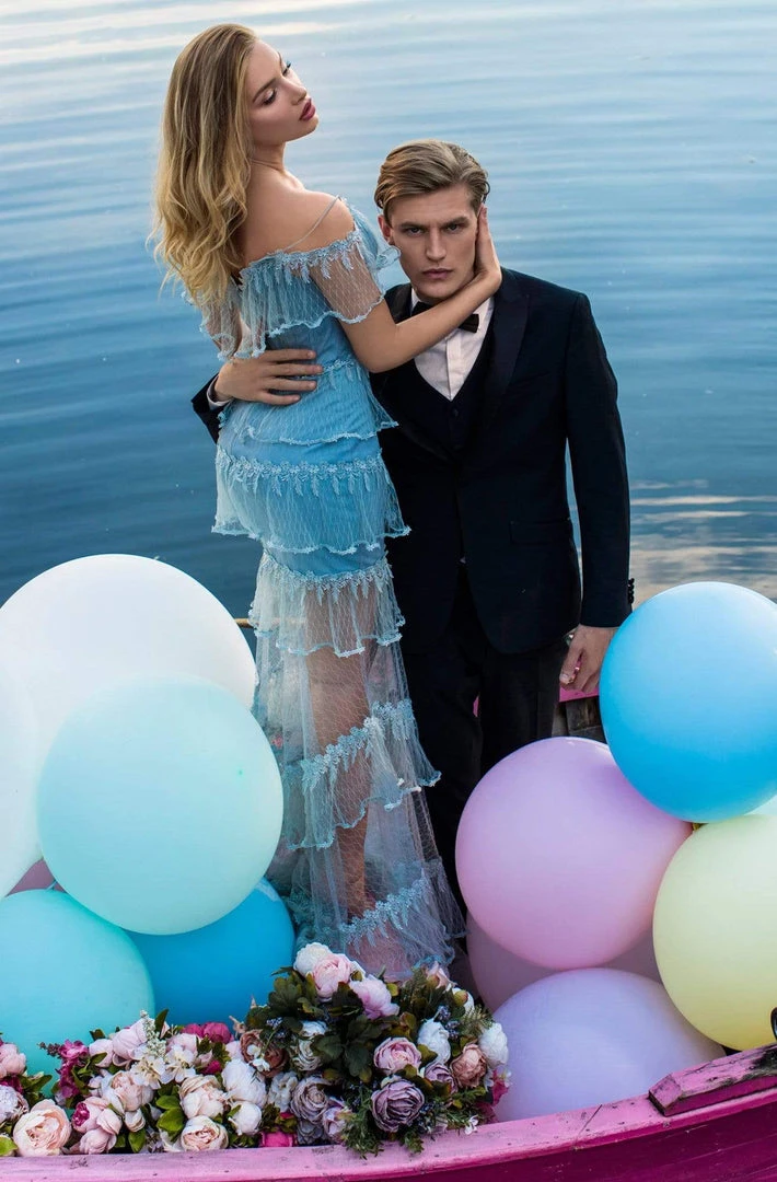 Formal Gowns Tarik Ediz - 50625 Cold Shoulders Tiered Ruffle Sheer Tulle Dress 6 Formal Gowns Tarik Ediz - 50625 Cold Shoulders Tiered Ruffle Sheer Tulle Dress