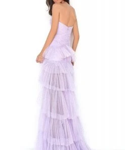 Formal Gowns Tarik Ediz - 50631 Stone Studded Shirr-Tiered High Slit Gown 6 Formal Gowns Tarik Ediz - 50631 Stone Studded Shirr-Tiered High Slit Gown