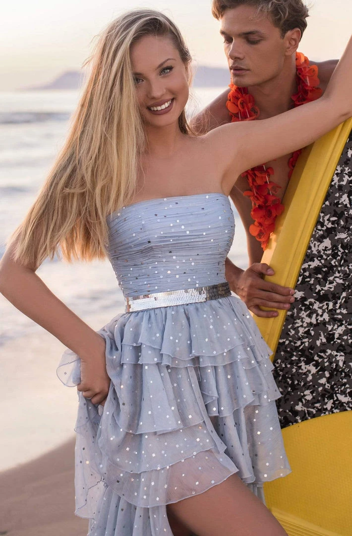 Formal Gowns Tarik Ediz - 50639 Tiered Ruffles Pleated Chiffon Strapless Hi-Lo Gown 5 Formal Gowns Tarik Ediz - 50639 Tiered Ruffles Pleated Chiffon Strapless Hi-Lo Gown