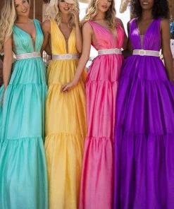 Tarik Ediz - 50642 Sleeveless Illusion Deep V Neck Ballgown Formal Gowns