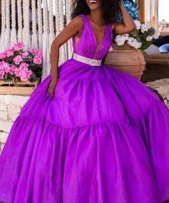 Tarik Ediz - 50642 Sleeveless Illusion Deep V Neck Ballgown Formal Gowns