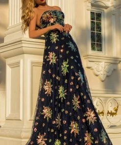 Tarik Ediz - 50645 Strapless Sweetheart Sequins Lace A-Line Gown Formal Gowns