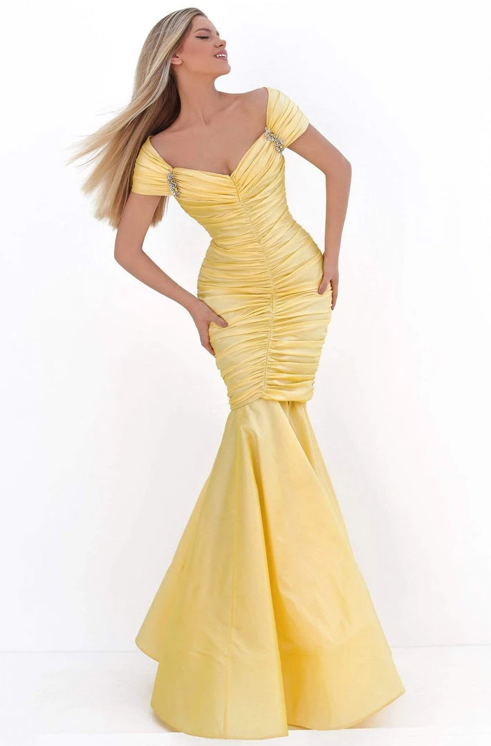 Formal Gowns Tarik Ediz - 50656 Short Sleeve Shirred Taffeta Trumpet Gown 3 Formal Gowns Tarik Ediz - 50656 Short Sleeve Shirred Taffeta Trumpet Gown