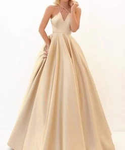 Tarik Ediz - 50665 Crisscross Straps V Neck Satin Ballgown Formal Gowns