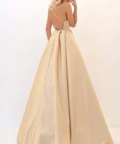 Tarik Ediz - 50665 Crisscross Straps V Neck Satin Ballgown Formal Gowns